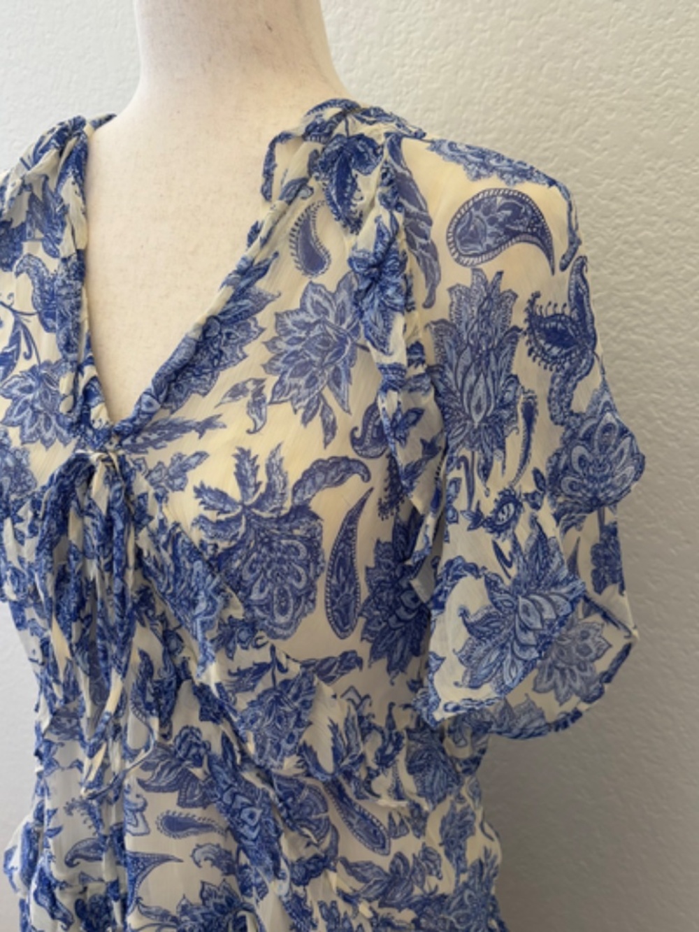 Anthropologie Maeve blue white floral ruffle mini dress Size XS - Picture 5 of 12